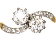 Early 20th Century 18ct Gold & Platinum Two Stone Diamond Crossover Ring
