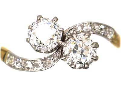 Early 20th Century 18ct Gold & Platinum Two Stone Diamond Crossover Ring