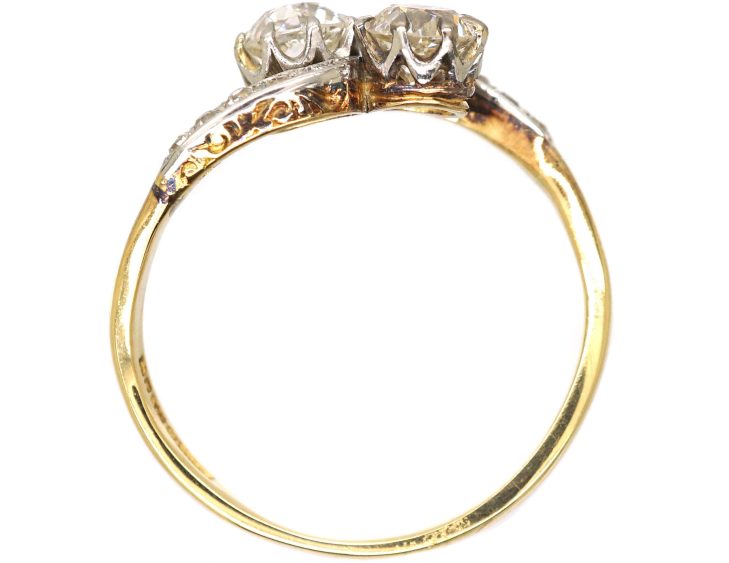 Early 20th Century 18ct Gold & Platinum Two Stone Diamond Crossover Ring