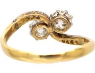 Early 20th Century 18ct Gold & Platinum Two Stone Diamond Crossover Ring