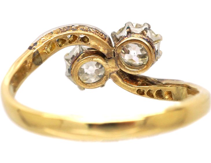 Early 20th Century 18ct Gold & Platinum Two Stone Diamond Crossover Ring