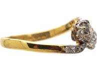 Early 20th Century 18ct Gold & Platinum Two Stone Diamond Crossover Ring