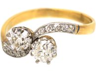 Early 20th Century 18ct Gold & Platinum Two Stone Diamond Crossover Ring
