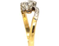 Early 20th Century 18ct Gold & Platinum Two Stone Diamond Crossover Ring