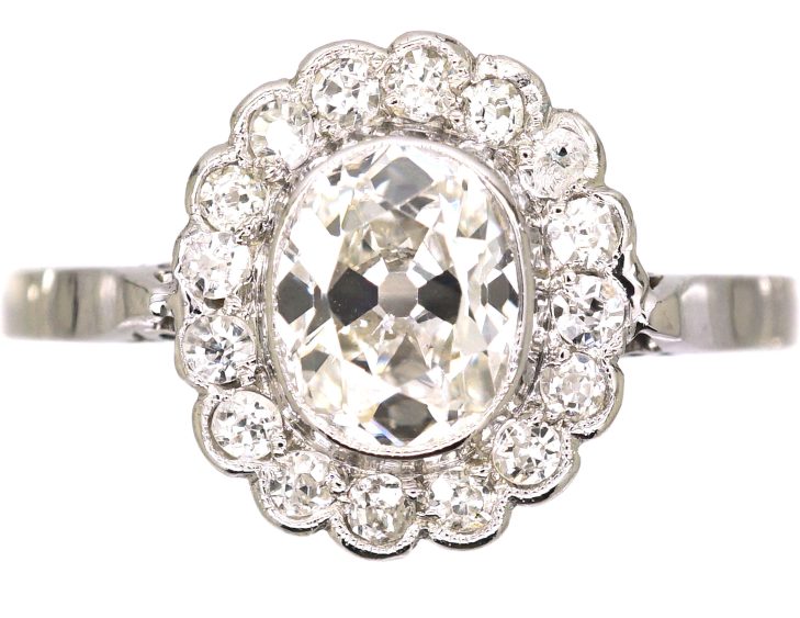 French Early 20th Century 18ct White Gold Diamond Cluster Ring
