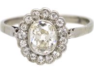 French Early 20th Century 18ct White Gold Diamond Cluster Ring