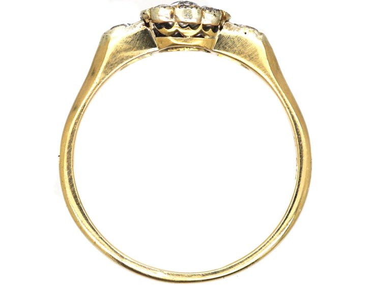 Edwardian 18ct Gold & Platinum Diamond Cluster Ring with Diamond set Shoulders