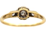 Edwardian 18ct Gold & Platinum Diamond Cluster Ring with Diamond set Shoulders