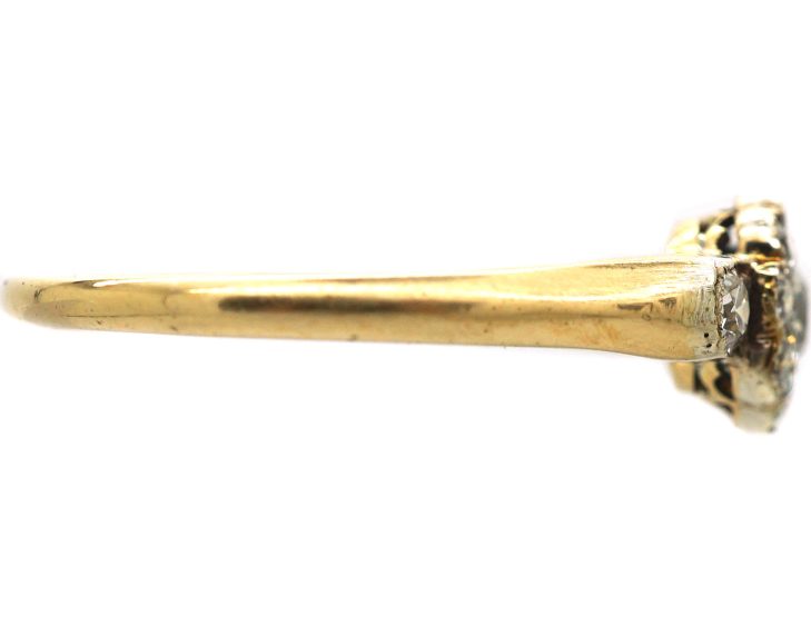 Edwardian 18ct Gold & Platinum Diamond Cluster Ring with Diamond set Shoulders