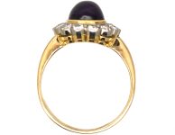Vintage 18ct Gold, Cabochon Amethyst & Diamond Oval Cluster Ring