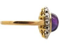 Vintage 18ct Gold, Cabochon Amethyst & Diamond Oval Cluster Ring