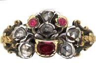Georgian 9ct Gold & Silver Giardinetti Ring set with Rose Diamonds & Rubies