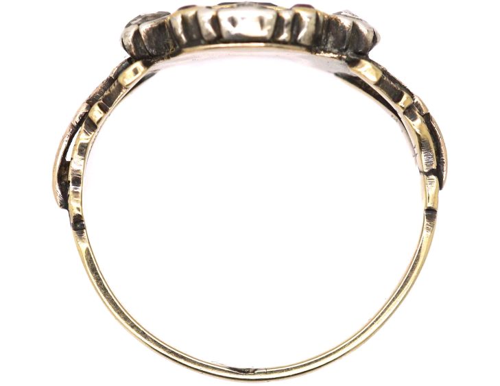 Georgian 9ct Gold & Silver Giardinetti Ring set with Rose Diamonds & Rubies