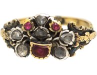 Georgian 9ct Gold & Silver Giardinetti Ring set with Rose Diamonds & Rubies