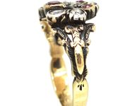 Georgian 9ct Gold & Silver Giardinetti Ring set with Rose Diamonds & Rubies