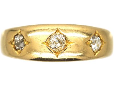 Victorian 18ct Gold Three Stone Diamond Gypsy Ring