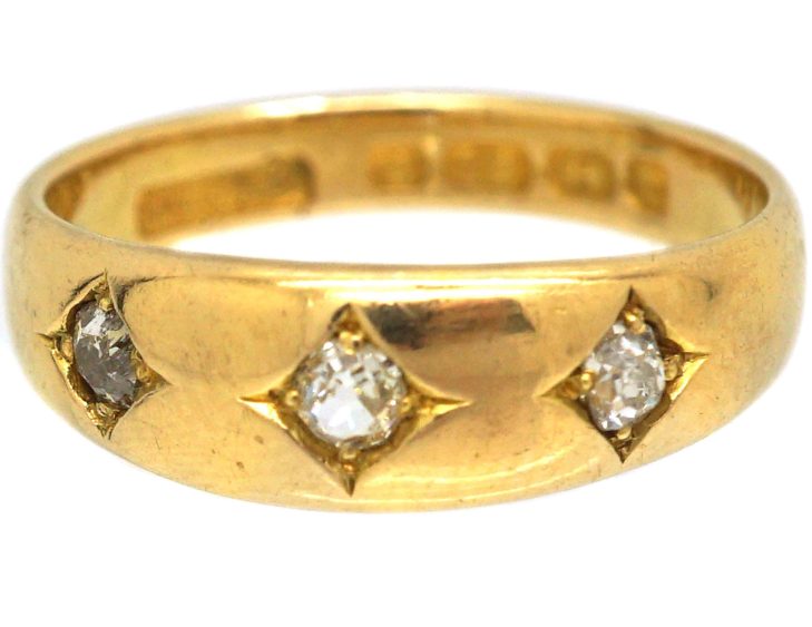 Victorian 18ct Gold Three Stone Diamond Gypsy Ring