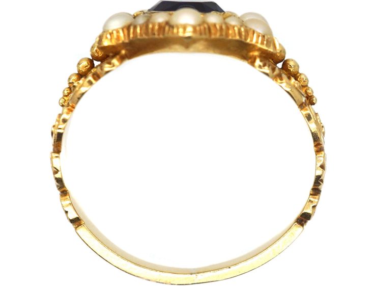 Georgian 18ct Gold, Amethyst & Natural Split Pearl Cluster Ring