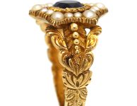 Georgian 18ct Gold, Amethyst & Natural Split Pearl Cluster Ring