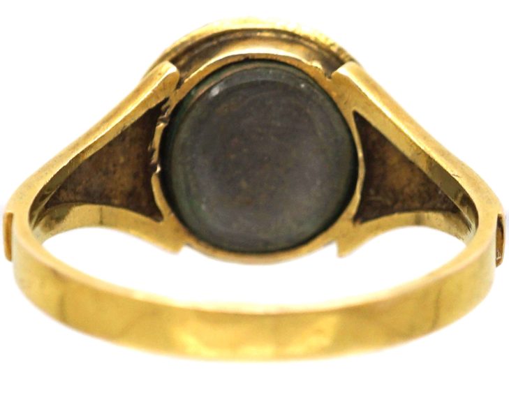 Victorian 15ct Gold & Black Enamel Ring with Onyx Flower Surrounded by Natural Split Pearls