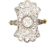 Art Deco 18ct Gold & Platinum Curved Plaque Ring set with Diamonds