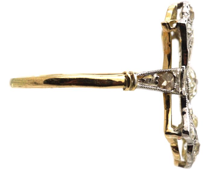 Art Deco 18ct Gold & Platinum Curved Plaque Ring set with Diamonds