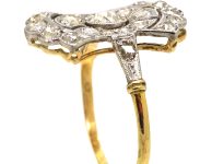 Art Deco 18ct Gold & Platinum Curved Plaque Ring set with Diamonds