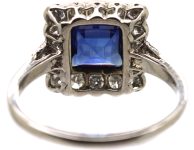 Art Deco 18ct White Gold Square Ring set with a Sapphire & Diamonds