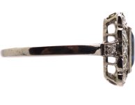 Art Deco 18ct White Gold Square Ring set with a Sapphire & Diamonds