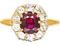 Edwardian 18ct Gold Ruby & Diamond Cluster Ring