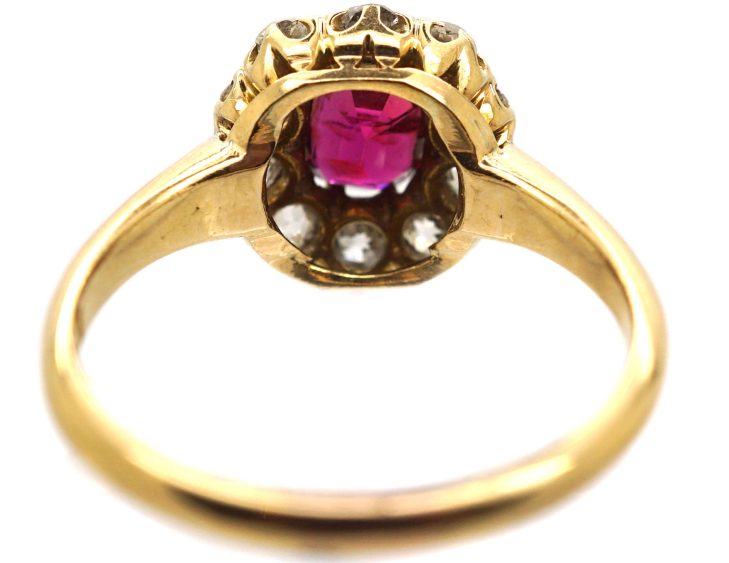Edwardian 18ct Gold Ruby & Diamond Cluster Ring