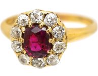 Edwardian 18ct Gold Ruby & Diamond Cluster Ring
