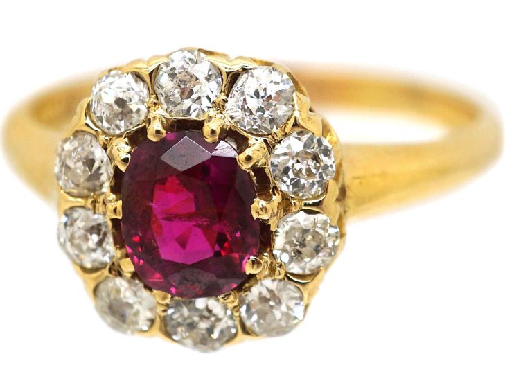 Edwardian 18ct Gold Ruby & Diamond Cluster Ring