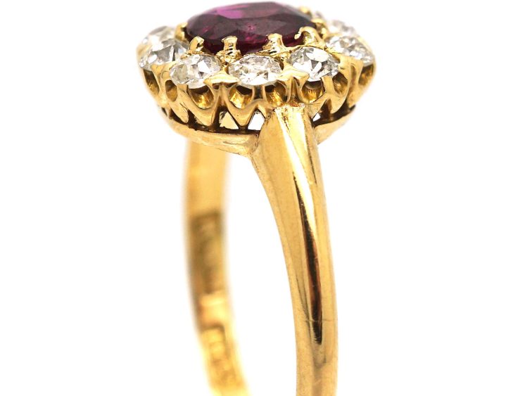 Edwardian 18ct Gold Ruby & Diamond Cluster Ring