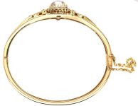 Edwardian 15ct Gold Bangle set with a Cabochon Moonstone & Diamonds