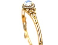 Edwardian 15ct Gold Bangle set with a Cabochon Moonstone & Diamonds