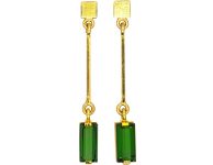 Modernist 18ct Gold & Green Tourmaline Drop Earrings