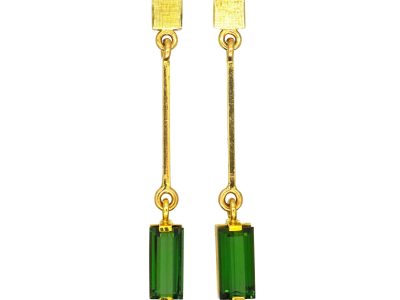 Modernist 18ct Gold & Green Tourmaline Drop Earrings