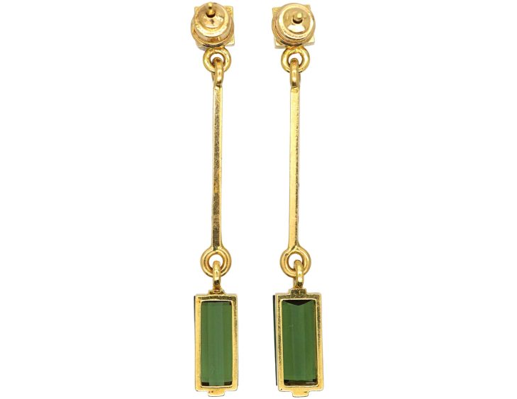 Modernist 18ct Gold & Green Tourmaline Drop Earrings
