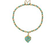 Victorian 15ct Gold Bracelet with Weeping Heart Locket set with Turquoise & Natural Split Pearls