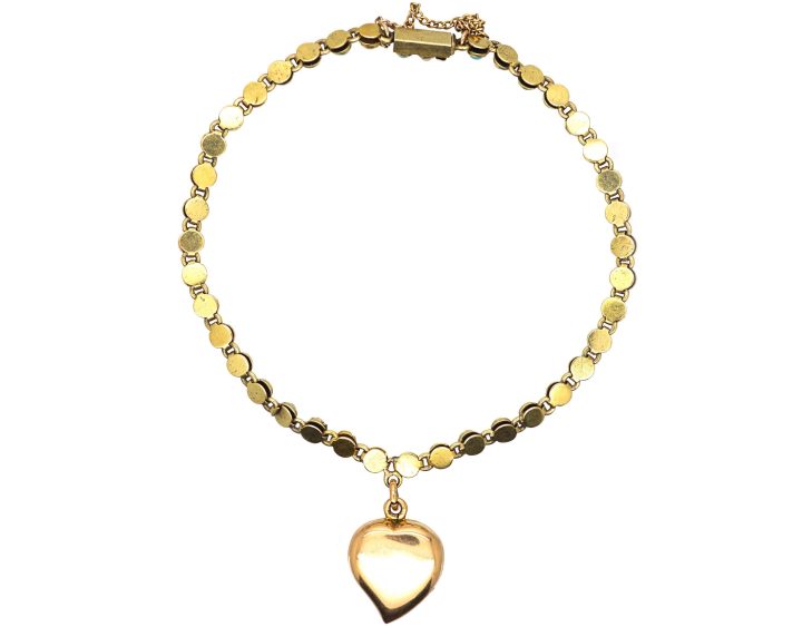 Victorian 15ct Gold Bracelet with Weeping Heart Locket set with Turquoise & Natural Split Pearls