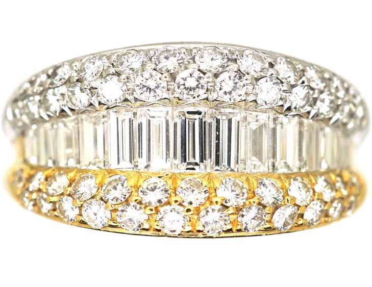 18ct Gold & Platinum Millenium Ring set with Baguette & Round Diamonds
