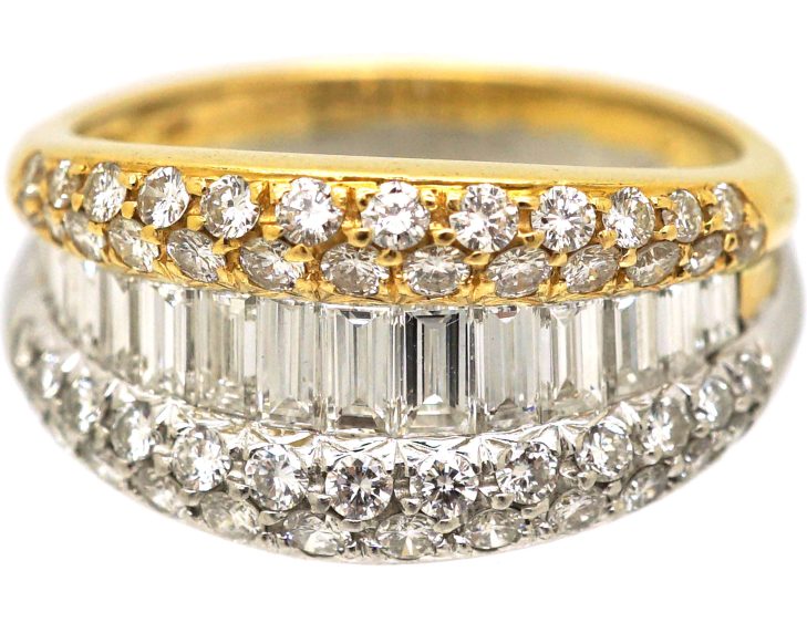 18ct Gold & Platinum Millenium Ring set with Baguette & Round Diamonds