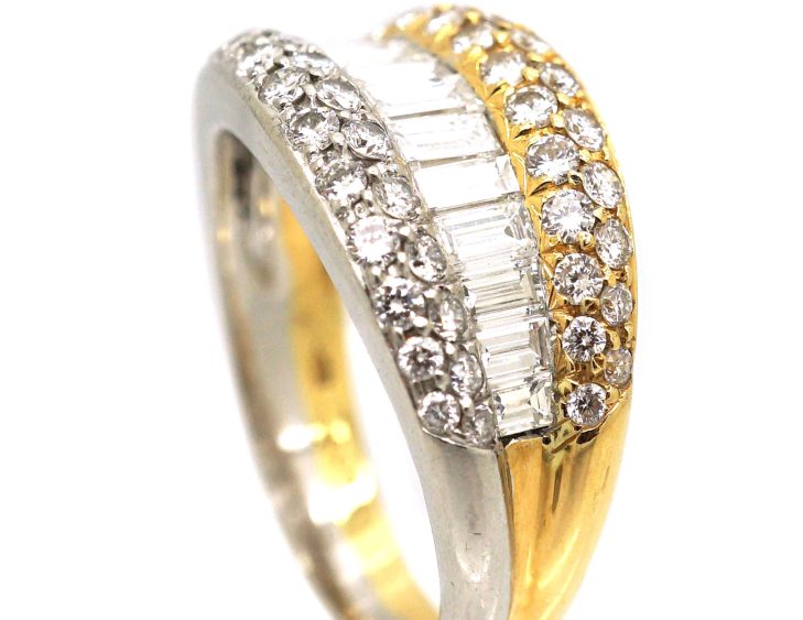18ct Gold & Platinum Millenium Ring set with Baguette & Round Diamonds