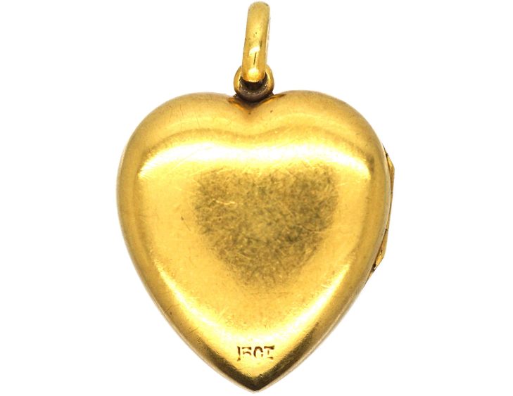 Edwardian 15ct Gold Heart Locket set with a Ruby & Rose Diamonds