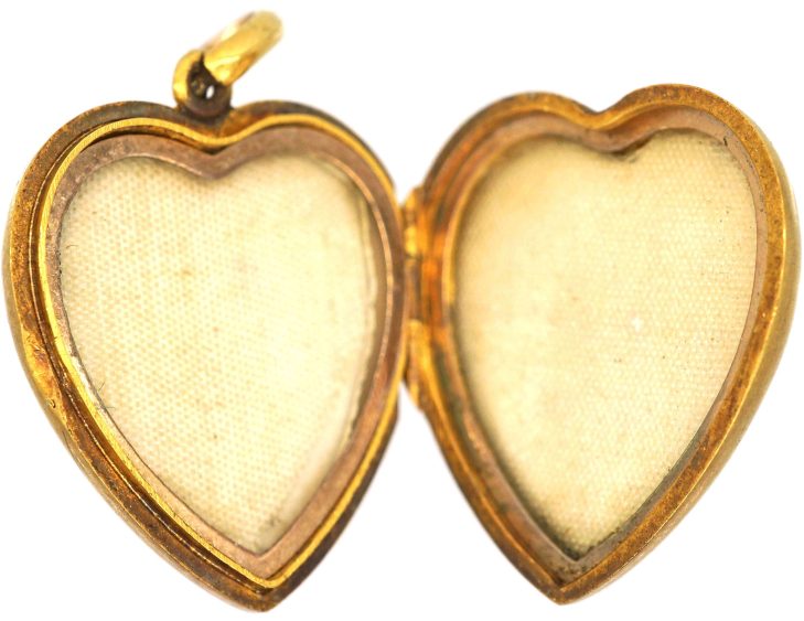 Edwardian 15ct Gold Heart Locket set with a Ruby & Rose Diamonds