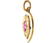 Victorian 15ct Gold & White Enamel Heart Pendant set with a Ruby & Diamonds