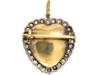 French 19th Century 14ct Gold & Silver Heart Pendant with Blue Glass, Anchor & Rose Diamond Detail