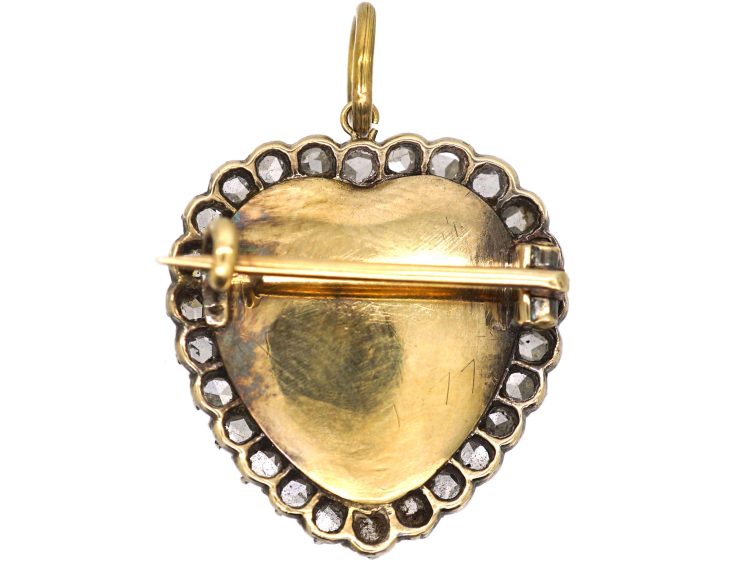 French 19th Century 14ct Gold & Silver Heart Pendant with Blue Glass, Anchor & Rose Diamond Detail