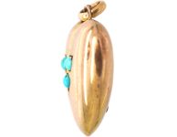 Edwardian 9ct Gold & Three Leaf Clover Heart Pendant set with Turquoise